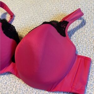 Cacique Vibrant Pink Bra with Black Lace